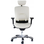 GM Seating Ergolux Genuine Leather Executive Hi Swivel Chair Chrome Base with Headrest, White