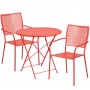 Flash Furniture CO-30RDF-02CHR2-RED-GG 30" Round Steel Folding Patio Table Set with 2 Square Back Chairs in Coral (Default)