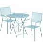Flash Furniture CO-30RDF-02CHR2-SKY-GG 30" Round Steel Folding Patio Table Set with 2 Square Back Chairs in Blue (Default)
