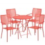 Flash Furniture CO-30RDF-02CHR4-RED-GG 30" Round Steel Folding Patio Table Set with 4 Square Back Chairs in Coral (Default)