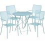 Flash Furniture CO-30RDF-02CHR4-SKY-GG 30" Round Steel Folding Patio Table Set with 4 Square Back Chairs in Blue (Default)