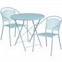 Flash Furniture CO-30RDF-03CHR2-SKY-GG 30" Round Steel Folding Patio Table Set with 2 Round Back Chairs in Blue