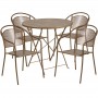 Flash Furniture CO-30RDF-03CHR4-GD-GG 30" Round Steel Folding Patio Table Set with 4 Round Back Chairs in Gold