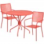 Flash Furniture CO-35RD-02CHR2-RED-GG 35.25" Round Table Set with 2 Square Back Chairs in Coral