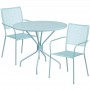 Flash Furniture CO-35RD-02CHR2-SKY-GG 35.25" Round Table Set with 2 Square Back Chairs in Blue