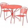 Flash Furniture CO-35RD-03CHR2-RED-GG 35.25" Round Table Set with 2 Round Back Chairs in Coral