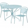 Flash Furniture CO-35RD-03CHR2-SKY-GG 35.25" Round Table Set with 2 Round Back Chairs in Blue