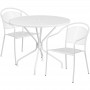 Flash Furniture CO-35RD-03CHR2-WH-GG 35.25" Round Table Set with 2 Round Back Chairs in White