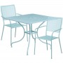 Flash Furniture CO-35SQ-02CHR2-SKY-GG 35.5" Square Table Set with 2 Square Back Chairs in Blue