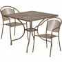 Flash Furniture CO-35SQ-03CHR2-GD-GG 35.5" Square Table Set with 2 Round Back Chairs in Gold
