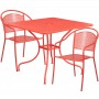 Flash Furniture CO-35SQ-03CHR2-RED-GG 35.5" Square Table Set with 2 Round Back Chairs in Coral