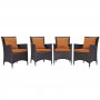 Modway EEI-2190-EXP-ORA-SET Convene 4 Piece Outdoor Patio Dining Set in Espresso Orange