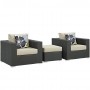 Modway EEI-2386-CHC-BEI-SET Sojourn 3 Piece Outdoor Patio Sunbrella Sectional Set in Canvas Antique Beige