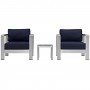 Modway EEI-2599-SLV-NAV Shore 3 Piece Outdoor Patio Aluminum Sectional Sofa Set In Silver Navy