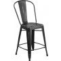 Flash Furniture ET-3534-24-BK-GG Distressed Metal Stool in Black