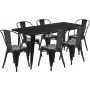 Flash Furniture ET-CT005-6-30-BK-GG 31.5" x 63" Rectangular Black Metal Indoor Table Set with 6 Stack Chairs