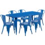 Flash Furniture ET-CT005-6-30-BL-GG 31.5" x 63" Rectangular Blue Metal Indoor Table Set with 6 Stack Chairs