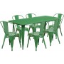 Flash Furniture ET-CT005-6-30-GN-GG 31.5" x 63" Rectangular Green Metal Indoor Table Set with 6 Stack Chairs