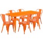 Flash Furniture ET-CT005-6-30-OR-GG 31.5" x 63" Rectangular Orange Metal Indoor Table Set with 6 Stack Chairs