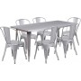 Flash Furniture ET-CT005-6-30-SIL-GG 31.5" x 63" Rectangular Silver Metal Indoor Table Set with 6 Stack Chairs