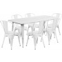 Flash Furniture ET-CT005-6-30-WH-GG 31.5" x 63" Rectangular White Metal Indoor Table Set with 6 Stack Chairs