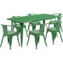 Flash Furniture ET-CT005-6-70-GN-GG 31.5" x 63" Rectangular Green Metal Indoor Table Set with 6 Arm Chairs