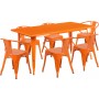 Flash Furniture ET-CT005-6-70-OR-GG 31.5" x 63" Rectangular Orange Metal Indoor Table Set with 6 Arm Chairs