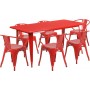 Flash Furniture ET-CT005-6-70-RED-GG 31.5" x 63" Rectangular Red Metal Indoor Table Set with 6 Arm Chairs