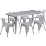 Flash Furniture ET-CT005-6-70-SIL-GG 31.5" x 63" Rectangular Silver Metal Indoor Table Set with 6 Arm Chairs