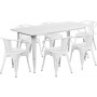 Flash Furniture ET-CT005-6-70-WH-GG 31.5" x 63" Rectangular White Metal Indoor Table Set with 6 Arm Chairs