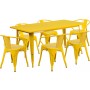 Flash Furniture ET-CT005-6-70-YL-GG 31.5" x 63" Rectangular Yellow Metal Indoor Table Set with 6 Arm Chairs