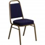 Flash Furniture HERCULES Series Trapezoidal Back Stacking Banquet Chair with Navy Patterned Fabric and 2.5'' Thick Seat - Gold Frame FD-BHF-1-ALLGOLD-0849-NVY-GG