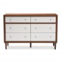 Baxton Studio FP-6781-Walnut/White Harlow Mid-century White and Walnut Wood 6-Drawer Storage Dresser (Default)