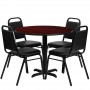Flash Furniture 36'' Round Mahogany Laminate Table Set with 4 Black Trapezoidal Back Banquet Chairs HDBF1002-GG