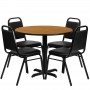 Flash Furniture 36'' Round Natural Laminate Table Set with 4 Black Trapezoidal Back Banquet Chairs HDBF1003-GG