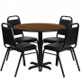 Flash Furniture 36'' Round Walnut Laminate Table Set with 4 Black Trapezoidal Back Banquet Chairs HDBF1004-GG