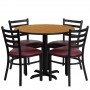 Flash Furniture 36'' Round Natural Laminate Table Set with 4 Ladder Back Metal Chairs - Burgundy Vinyl Seat HDBF1007-GG