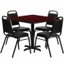 Flash Furniture 36'' Square Mahogany Laminate Table Set with 4 Black Trapezoidal Back Banquet Chairs HDBF1010-GG