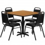 Flash Furniture 36'' Square Natural Laminate Table Set with 4 Black Trapezoidal Back Banquet Chairs HDBF1011-GG