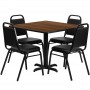 Flash Furniture 36'' Square Walnut Laminate Table Set with 4 Black Trapezoidal Back Banquet Chairs HDBF1012-GG