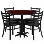 Flash Furniture 36'' Round Mahogany Laminate Table Set with 4 Ladder Back Metal Chairs - Black Vinyl Seat HDBF1030-GG