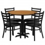 Flash Furniture 36'' Round Natural Laminate Table Set with 4 Ladder Back Metal Chairs - Black Vinyl Seat HDBF1031-GG