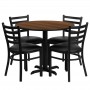Flash Furniture 36'' Round Walnut Laminate Table Set with 4 Ladder Back Metal Chairs - Black Vinyl Seat HDBF1032-GG