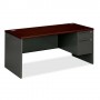 HON Right Pedestal Desk 66" x 30" x 29-1/2" Mahogany/Charcoal HON38291RNS