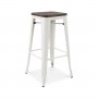 Design Lab MN LS-9100-WHTW Dreux Stackable Glossy White Elm Wood Seat Steel Barstool (Set of 4)