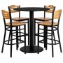 Flash Furniture 36'' Round Black Laminate Table Set with 4 Wood Slat Back Metal Bar Stools - Natural Wood Seat MD-0020-GG