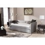Baxton Studio Raymond-Grey-Daybed Raymond Trimmed Sofa Twin Daybed with Roll-Out Trundle Guest Bed