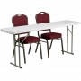 Flash Furniture RB-1872-1-GG 72'' Plastic Folding Training Table with 2 Crown Back Stack Chairs
