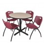 Regency TB42RNDBE47BY Cain 42" Round Breakroom Table in Beige & 4 'M' Stack Chairs in Burgundy (Default)