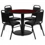 Flash Furniture 36'' Round Mahogany Laminate Table Set with 4 Black Trapezoidal Back Banquet Chairs RSRB1002-GG